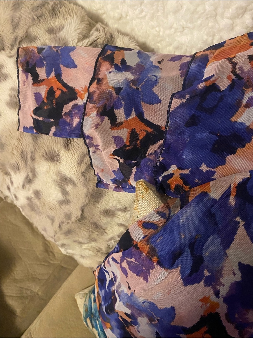 PerSeption Concept Blue & Orange Floral Ruffled Sleeve Blouse - Picture 4 of 4